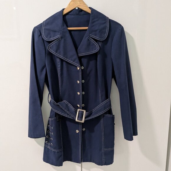 60s/70s Contrast Stitch Belted Car Coat - Picture 3 of 12